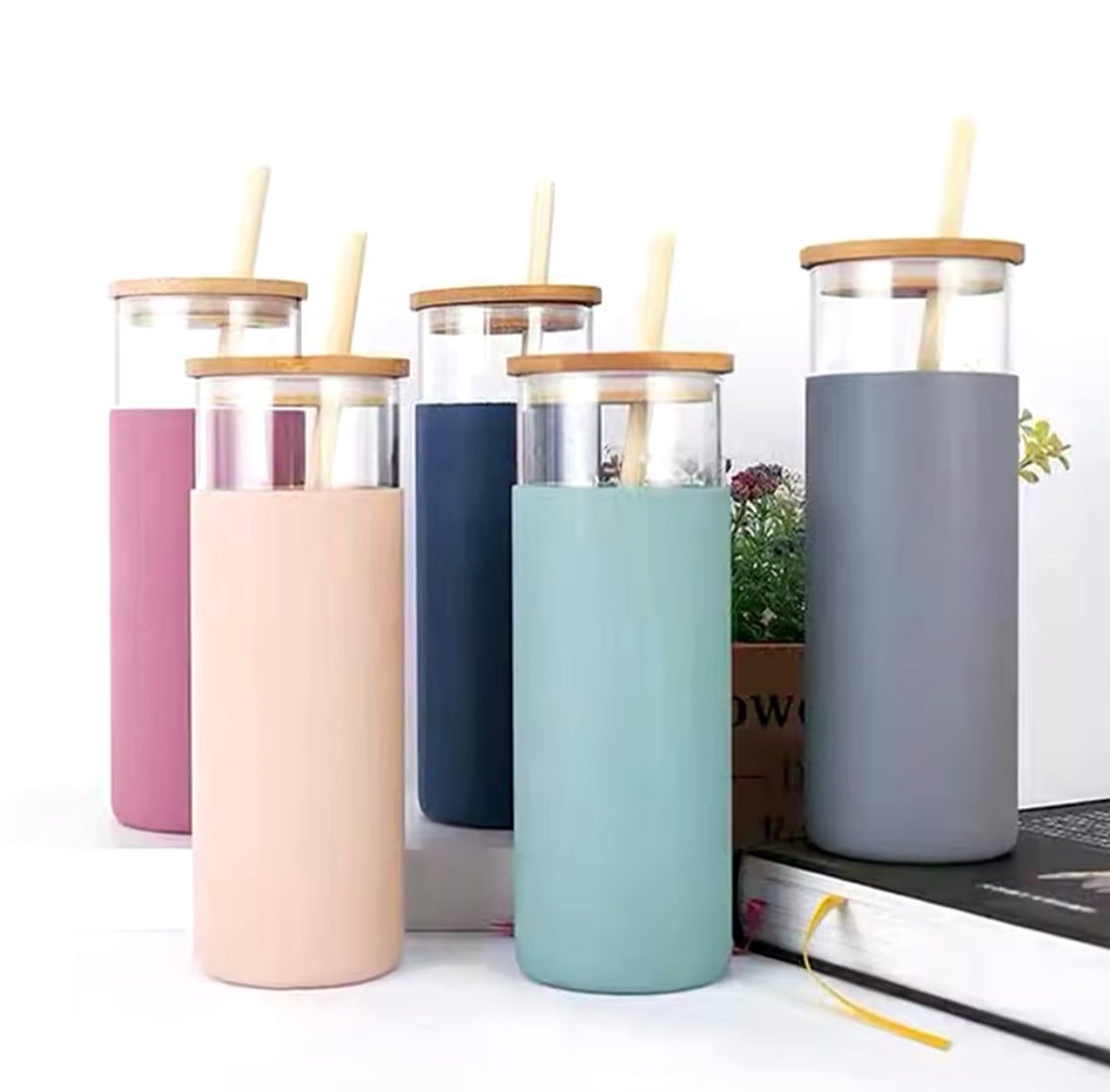 500ML Tumbler Glass Water Bottle, Silicone Bamboo Glass Cup with Straw, High Borosilicate Glass Water Bottle 500ML Tumbler Glass Water Bottle, Silicone Bamboo Glass Cup with Straw, High Borosilicate Glass Water Bottle